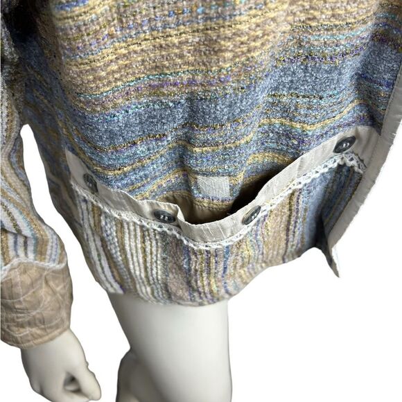 Vintage Silk Yak Magik Decoration Striped Jacket Light Open Coat Blazer Pockets - Picture 4 of 11